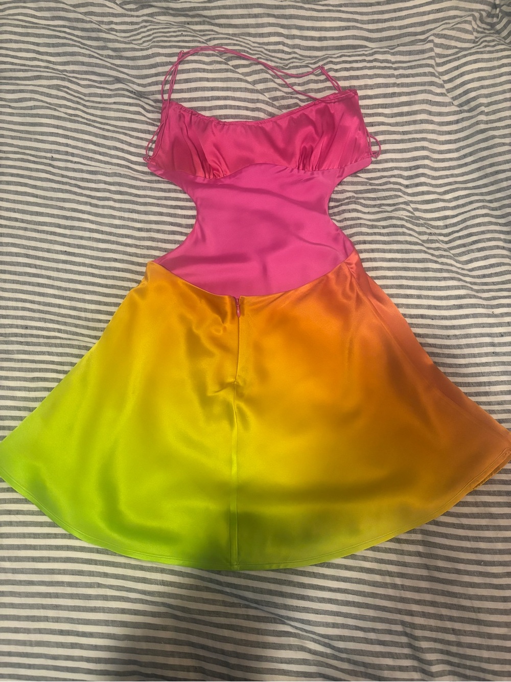 JOSEFINE SILK DRESS Pink Lime Ombre Retrofete silk mini slip dress backless - Picture 15 of 16